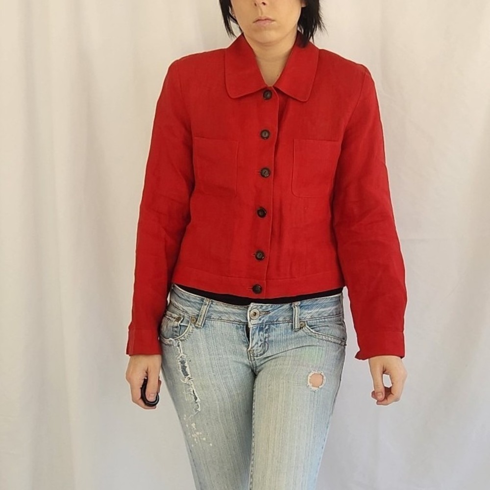 Talbots 100%‎ Irish Linen Red Lightweight Jacket